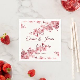 Cherry Blossom Floral Personalized Wedding Napkins