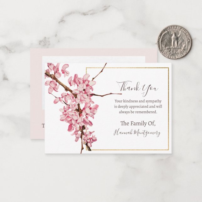 Cherry Blossom Floral Photo Sympathy Funeral Card (Front/Back In Situ)