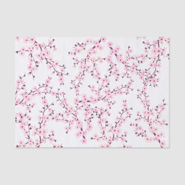 Cherry Blossom | Floral Pink White Tissue Paper (Front)