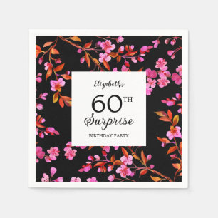 Cherry Blossom Floral Surprise Black Birthday Napkin