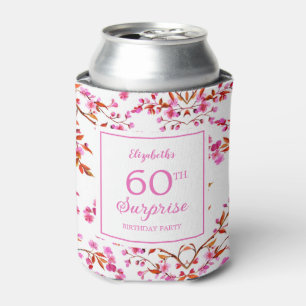 Cherry Blossom Floral Surprise Pink Birthday  Can Cooler