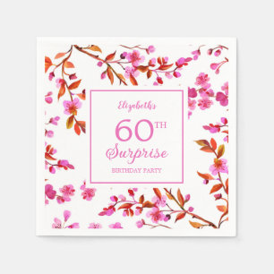 Cherry Blossom Floral Surprise Pink Birthday Napkin