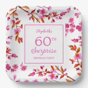 Cherry Blossom Floral Surprise Pink Birthday  Paper Plate