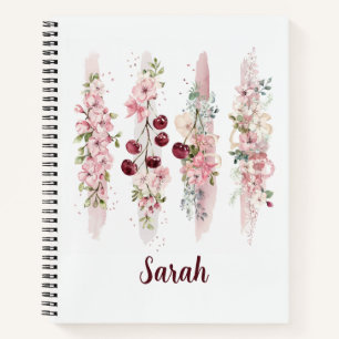 Cherry Blossom Floral Watercolor, Add Name Notebook