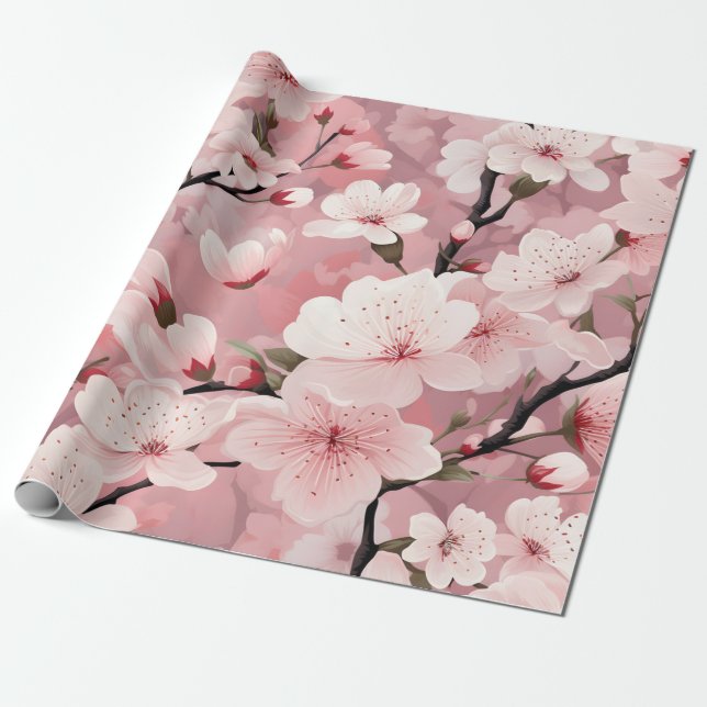 Cherry Blossom Floral Wrapping Paper (Unrolled)