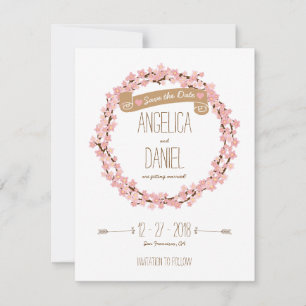 Cherry Blossom Floral Wreath Spring Save the Date