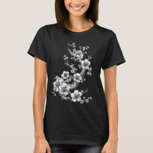 Cherry Blossom Flower Botanical Japanese Art Sketc T-Shirt