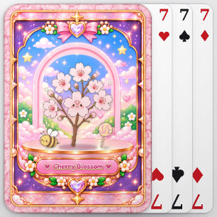 Cherry Blossom Flower, Kawaii Art Playing Cards