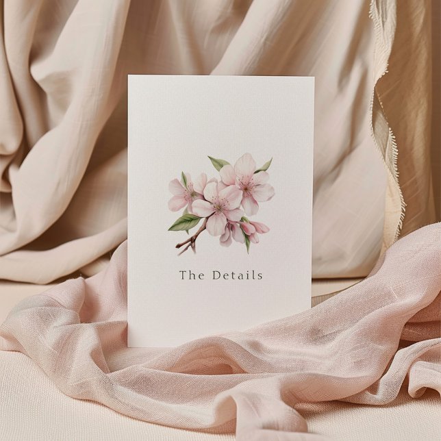 Cherry Blossom flower The Details Enclosure Card (Delicate and pretty "The Details" wedding card with painted style pink cherry blossom flowers)