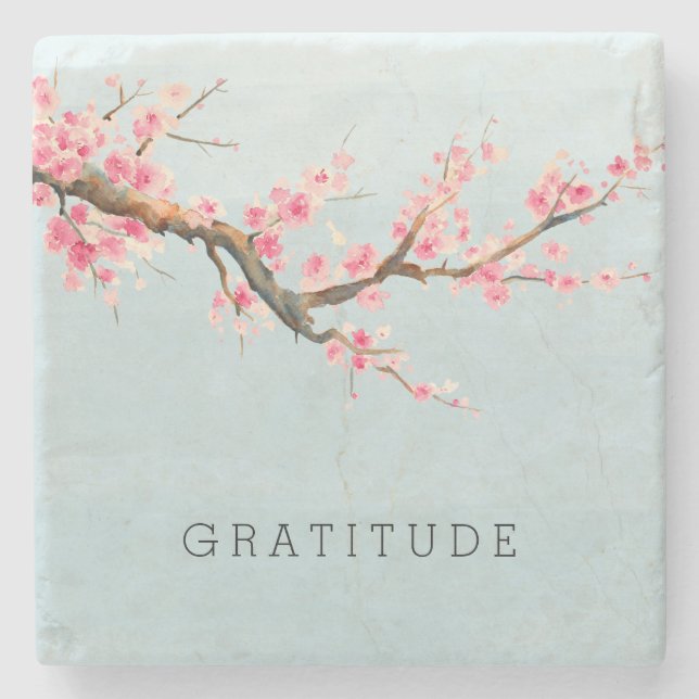 Cherry Blossom Flowers Gratitude Stone Coaster (Front)