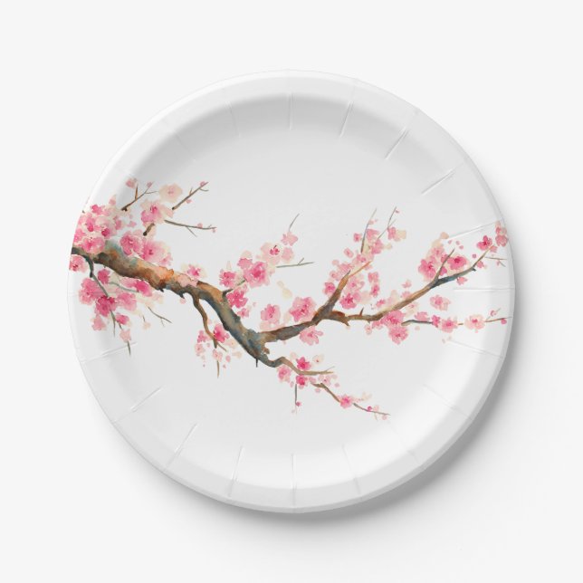 Cherry Blossom Flowers Paper Plate (Front)