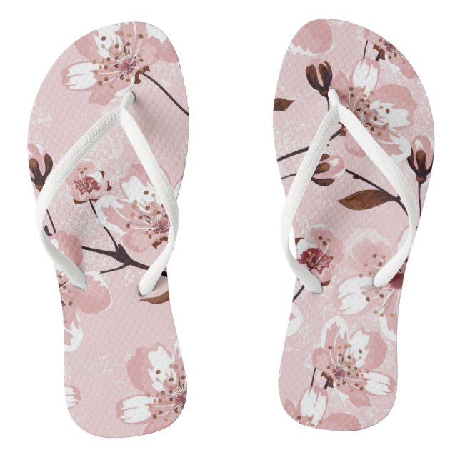 Cherry Blossom Flowers Pattern Flip Flops (Footbed)