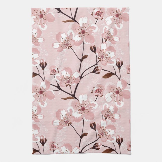 Cherry Blossom Flowers Pattern Kitchen Towel (Vertical)