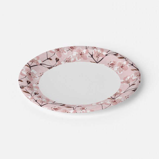 Cherry Blossom Flowers Pattern Paper Plate (Angled)