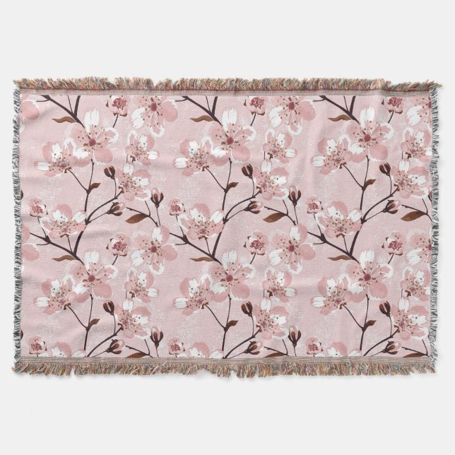 Cherry Blossom Flowers Pattern Throw Blanket (Front)