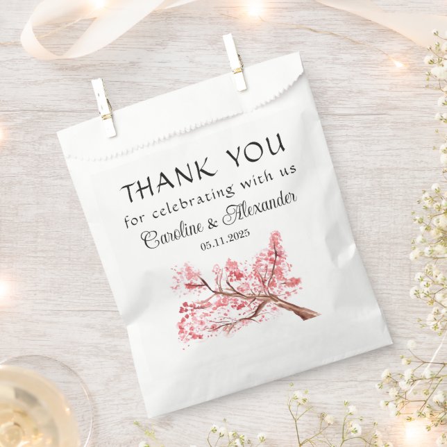 Cherry Blossom Flowers Pink Floral Wedding Favour Bag (Clipped)
