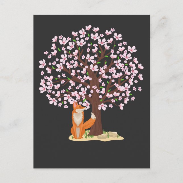 Cherry Blossom Fox Japanese Sakura Tree Postcard (Front)