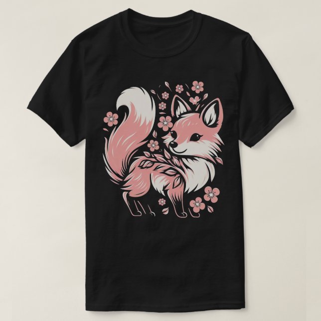 Cherry Blossom Fox No Type T-Shirt (Design Front)