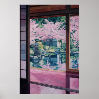 Cherry Blossom Garden Art Print Japanese Tea House