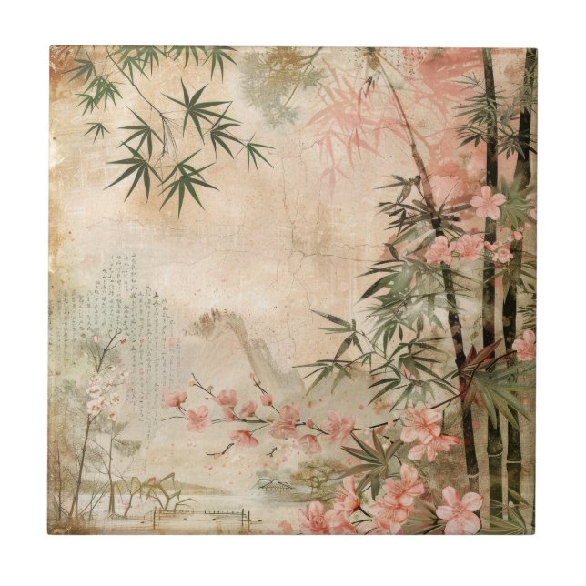 Cherry Blossom Garden Scene (1) Tile (Front)