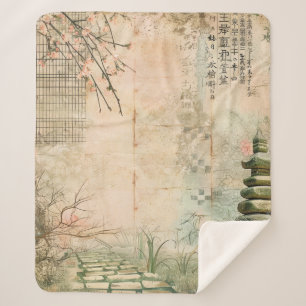 Cherry Blossom Garden Scene (2) Sherpa Blanket