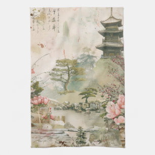 Cherry Blossom Garden Scene (3) Kitchen Towel
