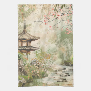 Cherry Blossom Garden Scene (4) Kitchen Towel