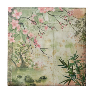 Cherry Blossom Garden Scene (5) Tile