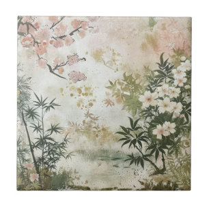 Cherry Blossom Garden Scene (6) Tile