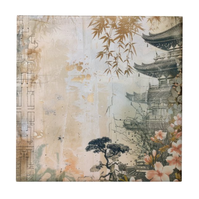 Cherry Blossom Garden Scene (7) Tile (Front)