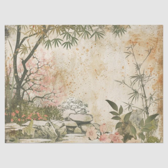 Cherry Blossom Garden Scene (8) Tissue Paper (Front)