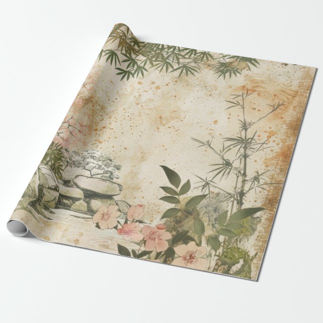 Cherry Blossom Garden Scene (8) Wrapping Paper (Unrolled)