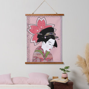 Cherry Blossom Geisha Hanging Tapestry