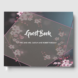 Cherry Blossom Geometric Floral Guest Book