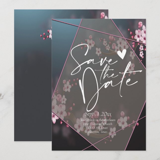 Cherry Blossom Geometric Floral save the date Invi Invitation (Front/Back)