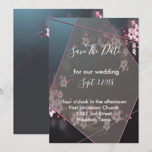 Cherry Blossom Geometric Floral save the date Invitation