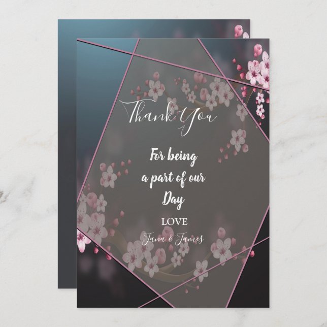 Cherry Blossom Geometric Floral thank you Invitation (Front/Back)