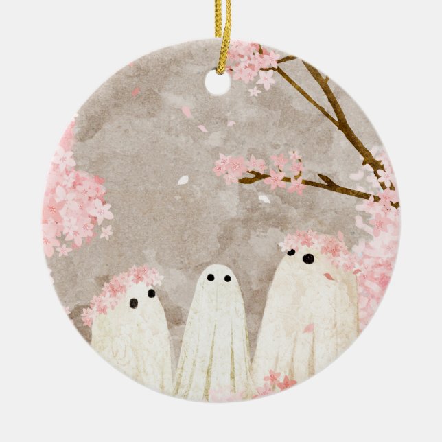 Cherry Blossom Ghosts Ceramic Ornament (Front)