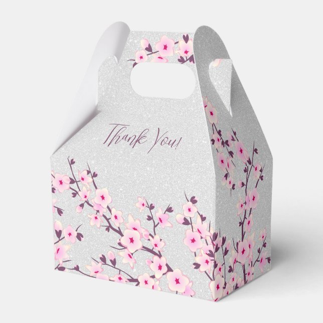 Cherry Blossom  Glitter Custom Thank You Favor Box (Front Side)
