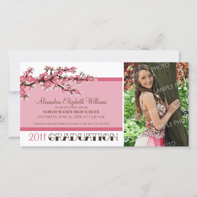 Cherry Blossom Graduation Announcement (pink) (Front)