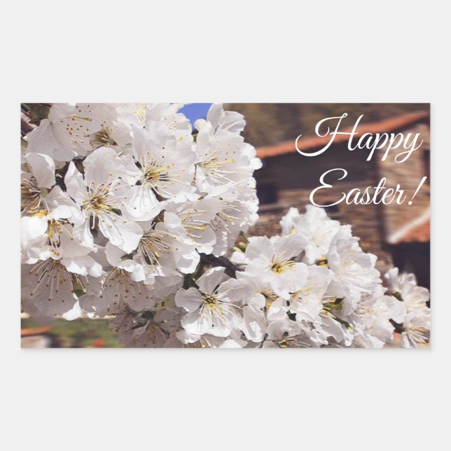 Cherry Blossom. Happy Easter. Sticker (Front)
