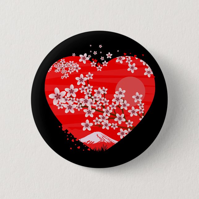 Cherry Blossom Heart 2 Inch Round Button (Front)