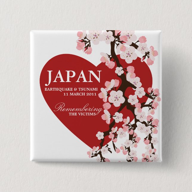 CHERRY BLOSSOM HEART 2 INCH SQUARE BUTTON (Front)