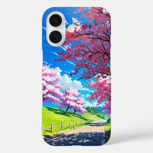 Cherry Blossom Hills – Anime Spring Landscape iPhone 16 Case