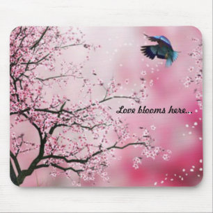 Cherry Blossom Hummingbird Mousepad