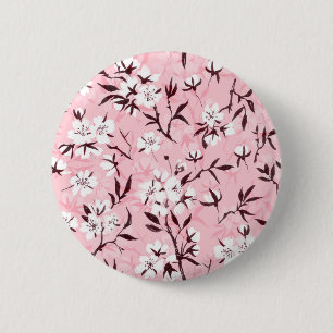 Cherry blossom in pink and blue 2 inch round button