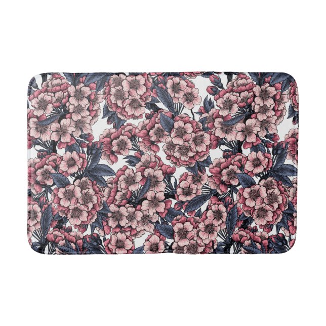 Cherry blossom in pink and blue bath mat (Front)