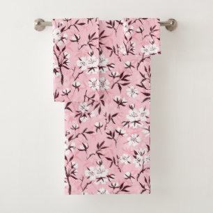 Cherry blossom in pink and blue bath towel set