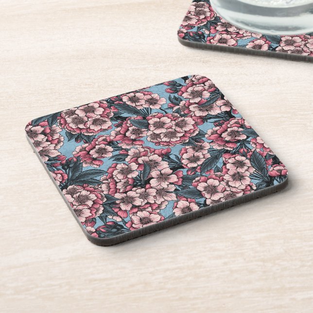 Cherry blossom in pink and blue coaster (Left Side)