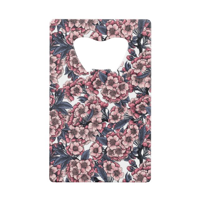Cherry blossom in pink and blue credit card bottle opener (Front)